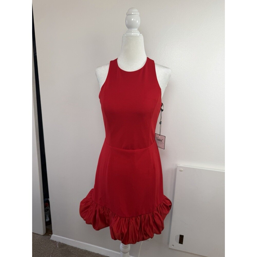 NWT Laundry by Shelli Segal Red Ruffle Cocktail Mini Dress Size 2 - Picture 7 of 10